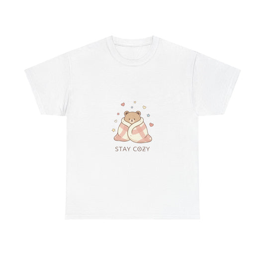 Stay Cozy Kawaii Bear T-Shirt — Minimalist Line Art Comfort Tee