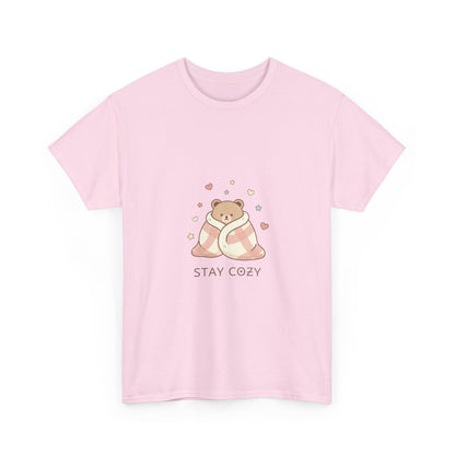 Stay Cozy Kawaii Bear T-Shirt — Minimalist Line Art Comfort Tee