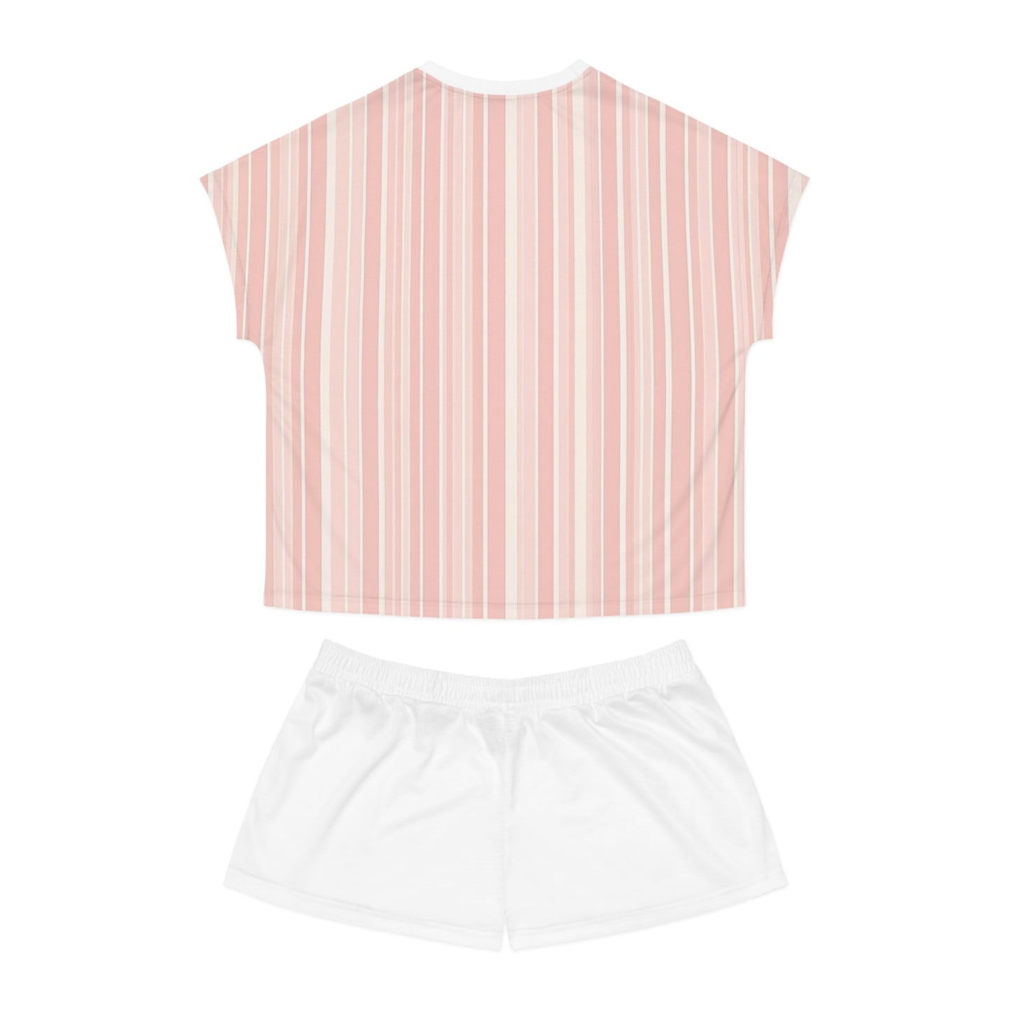 Cozy Nights Women's Short Pajama Set — Pink Striped Sleepwear with Bunny 'Cozy Night' Design