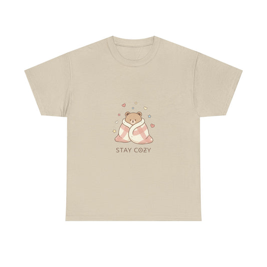 Stay Cozy Kawaii Bear T-Shirt — Minimalist Line Art Comfort Tee