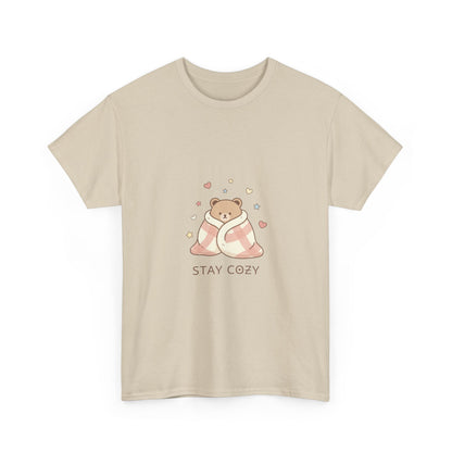 Stay Cozy Kawaii Bear T-Shirt — Minimalist Line Art Comfort Tee